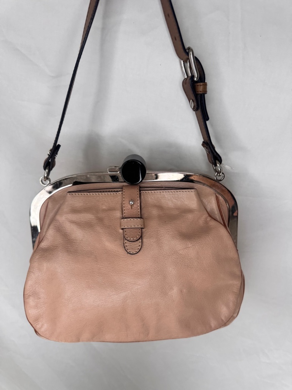 Marni Leather Crossbody Bag in Blush Pink Nude with Silver Hardware Vintage
